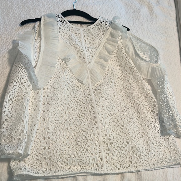 NWOT - Sandro Bonnie lace , open sleeve, V ruffle blouse. - Picture 3 of 7